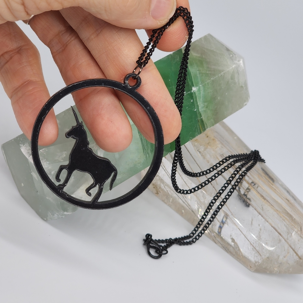 🔥10 for $30🔥 Unicorn Necklace Black Resin Pendant Black Chain
